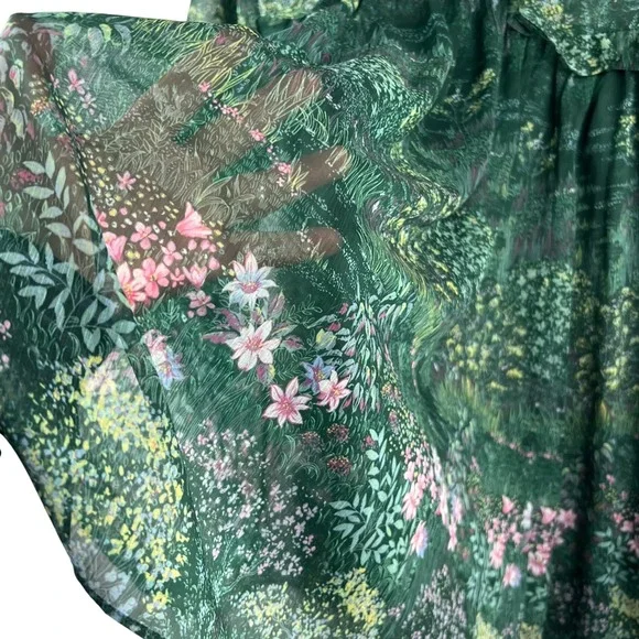 Ted Baker Verdant Garden Floral Print Sheer Long Sleeve Ruffle Mini Dress